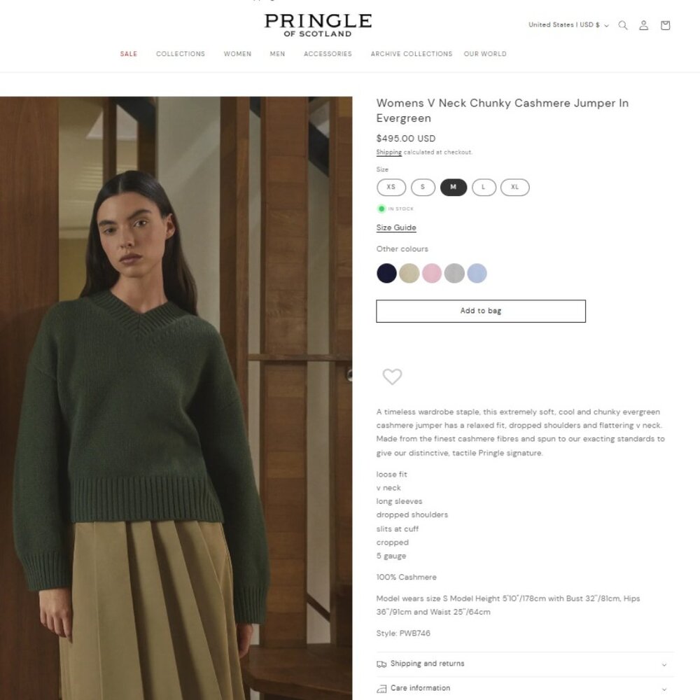 Pringle cashmere v-neck sweater Olive medium